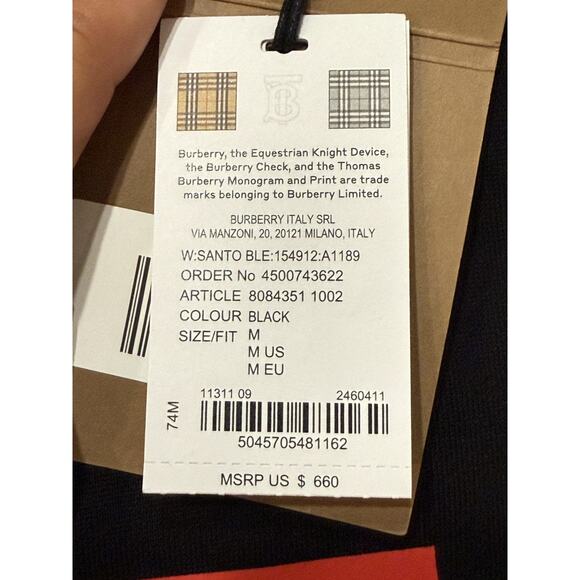 Burberry Sweatshirt Mens Medium Black Red Box London England Logo Crewneck NWT - Picture 2 of 5